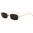 Trendy Cool Luxury Fashion Polarized Retro Gold Wire Frame Rectangle Black Sunglasses Square