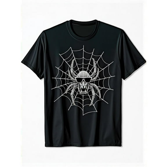 Trendy Cool Spider Tee. Features “Sunglasses - Spider + Web” Design. For Fans Of Fun & Edgy Styles.