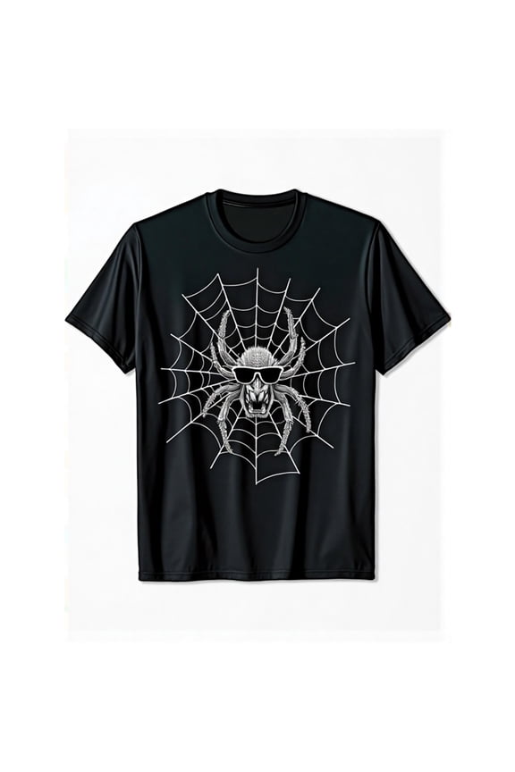 Trendy Cool Spider Tee. Features Sunglasses - Spider + Web Design. For Fans Of Fun & Edgy Styles.