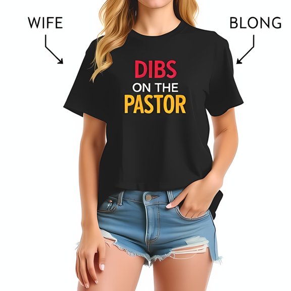 Trendy Cotton Short Sleeve T-Shirt - 'DIBS ON THE PASTOR' Bold Graphic Design for Fun Social Gatherings