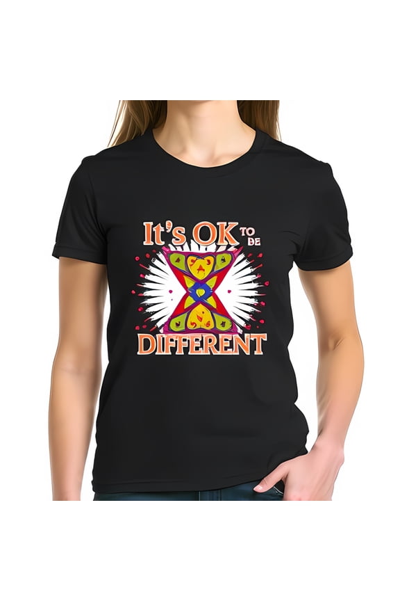 Trendy Cotton Short Sleeve T-Shirt - " It's OK to be DIFFERENT " with Colorful Patterns - Embrace Individuality & Diversity