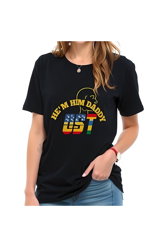 Trendy Cotton Short Sleeve T-Shirt with Bold " HE’S HIM DADDY " Slogan & Design - Casual Fashion Tee
