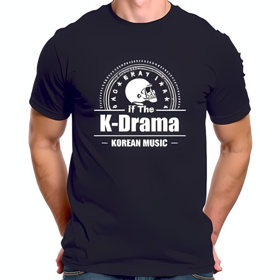 Trendy Cotton Short Sleeve T-Shirt with Bold 'If The K-Drama' Text & Circular Design for K-Drama & Korean Music Fans