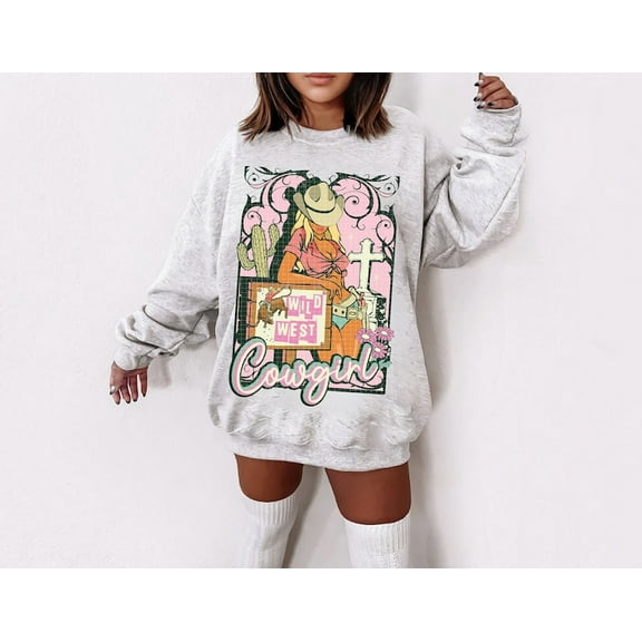 Trendy Cowgirl Sweatshirt, Boho Western Shirt with Wild West Vibes and Faith Message , Christian Country Outfit for Hippie Cowgirls