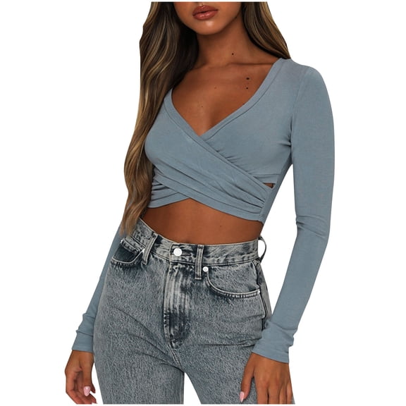 Trendy Criss Cross Long Sleeve Crop Top Womens Sexy Cut Out Slim Fitted Going Out Y2K Tops Casual Basic Shirts Tee