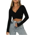 thumbnail image 1 of Trendy Criss Cross Long Sleeve Crop Top Womens Sexy Cut Out Slim Fitted Going Out Y2K Tops Casual Basic Shirts Tee, 1 of 7