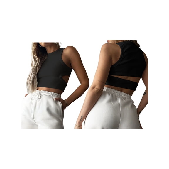 Trendy Crop Tops for Women: Racerback Ribbed Knit Tank Top for Yoga and Gym Workouts Black XL