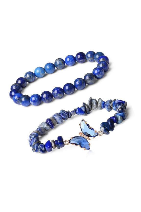 Trendy Crystal Butterfly Bracelet Natural Stone Beaded Wrist Jewelry for Ladies