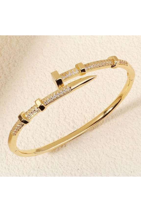 Trendy Crystal Gold Plated Stainless Steel Love Cuff Bracelet & Bangle Luxury Feminine Fashion Jewelry For Young Girls, Teens, Women