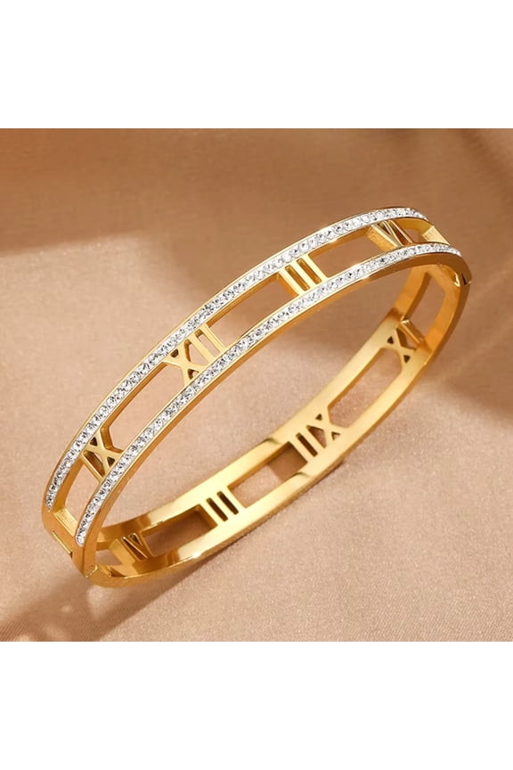 Trendy Crystal Gold Plated Stainless Steel Love Cuff Bracelet & Bangle Luxury Feminine Fashion Jewelry For Young Girls, Teens, Women