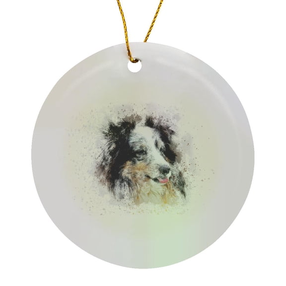 3drose, Trendy Cute Animal Dog Watercolor Illustration-australian Shepherd, Circle Porcelain Ornament