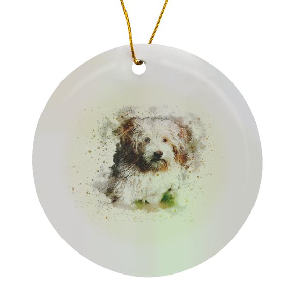 3drose, Trendy Cute White Fluffy Animal Dog Watercolor Illustration, Circle Porcelain Ornament