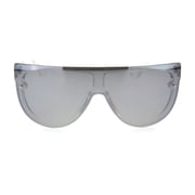 Trendy Cyber Robotic Flat Top 80s Mirror Shield Plastic Sunglasses Clear Silver Mirror