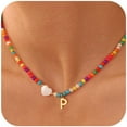thumbnail image 1 of Laikoutd Handmade Beaded Initial Necklace For Women Lightweight Dainty Chokers Jewelry With Natural Shell And Turquoise Accents, 1 of 4