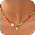 thumbnail image 1 of Laikoutd Handmade Beaded Initial Necklace For Women Lightweight Dainty Chokers Jewelry With Natural Shell And Turquoise Accents, 1 of 4