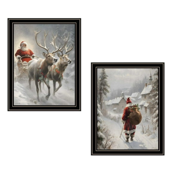 Wall Decals Trendy Decor 4U 2-Piece Vignette On The Eve of Christmas Black Framed Wall Art for Living Room, Holiday Wall Art Print for Home Decor, Bedroom Wall Art by Jo Moulton,Wall Mirrors