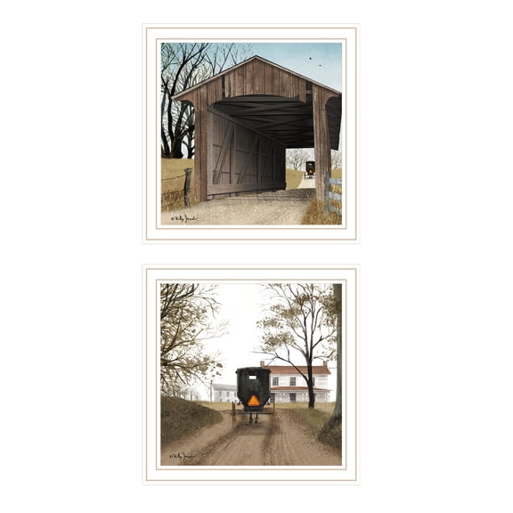Trendy Decor 4U 2- Piece Vignette Headin' Home, Miller's Creek Bridge White Framed Wall Art for Living Room, Bedroom Wall Art Print for Home Decor by Billy Jacobs