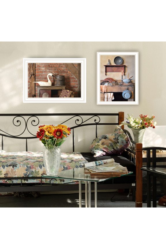 Trendy Decor 4U 2- Piece Vignette Home Sweet Home White Framed Wall Art for Living Room,Bedroom Wall Art Print for Home Decor By Billy Jacobs,Multicolor Wood+Paper Household Supplies Décor Wall Décor