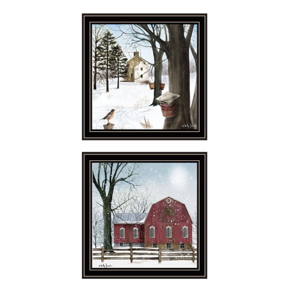 Trendy Decor 4U 2- Piece Vignette A Little Snow, Waiting for Spring Black Framed Wall Art for Living Room, Bedroom Wall Art Print for Home Decor by Billy Jacobs