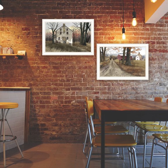 Trendy Decor 4U 2- Piece Vignette The Old Mill & A Road Home White Framed Wall Art for Living Room, Bedroom Wall Art Print for Home Decor by Billy Jacobs