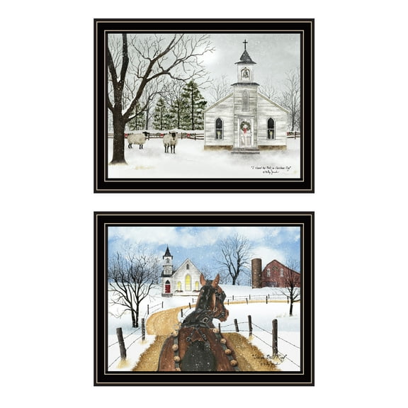 Trendy Decor 4U 2- Piece Vignette Sleigh Bells Ring Black Framed Wall Art for Living Room,Bedroom Wall Art Print for Home Decor By Billy Jacobs,Multi Wood+Paper Household Supplies Décor Wall Décor