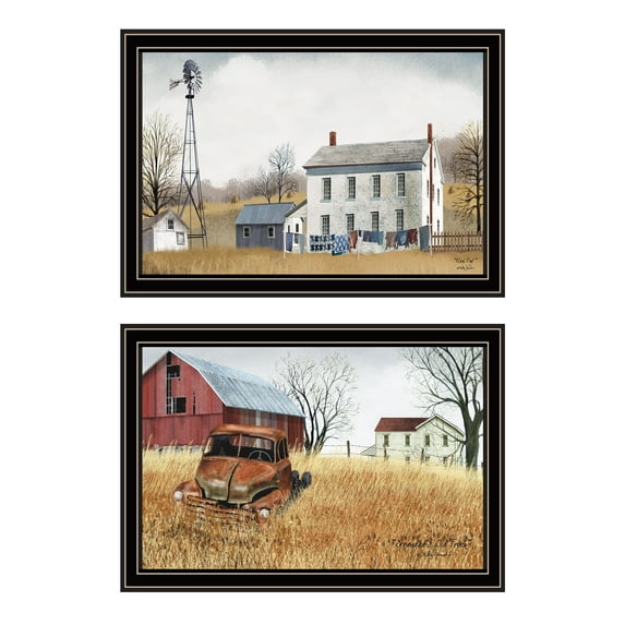 Trendy Decor 4U 2- Piece Vignette Washday and Granddad'S Old Truck Black Framed Wall Art for Living Room,Bedroom Wall Art Print for Home Decor By Billy Jacobs,Multicolor Wood+Paper Household Supplies