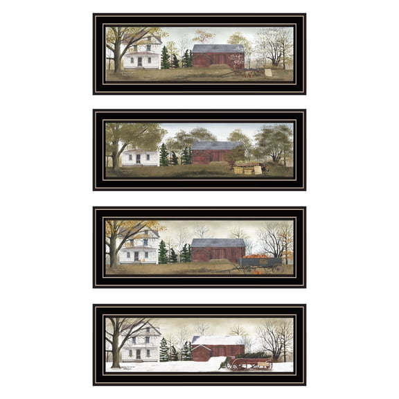 Trendy Decor 4U 4- Piece Vignette Four Seasons Homesteads Black Framed Wall Art for Living Room, Bedroom Wall Art Print for Home Decor by Billy Jacobs