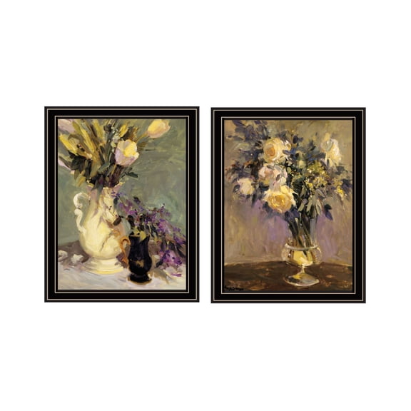 Trendy Decor 4U "Abstract Tulips & Lavender Flower Vases" Framed Wall Art for Living Room, Wall Art Print for Home Decor, Bedroom Wall Art by JG Studio