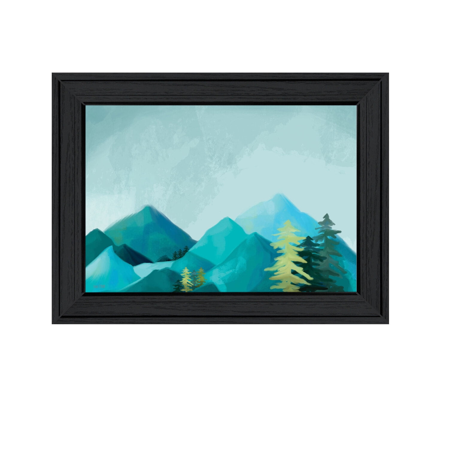 Adventure Awaits Black Framed Canvas Print with Blue Landscape