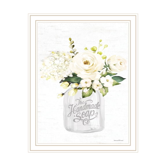 Trendy Decor 4U "Bathroom Flower Ja" Framed Wall Art, Modern Home Décor White Framed Print for Living Room, Bedroom & Farmhouse Wall Decoration by Lettered & Lined 14"x18"