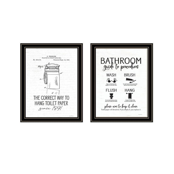 Trendy Decor 4U "Bathroom Guide to Procedures" Framed Wall Art for Bathroom, Wall Art Print for Home Decor, Bathroom Wall Art by Lettered & Lined