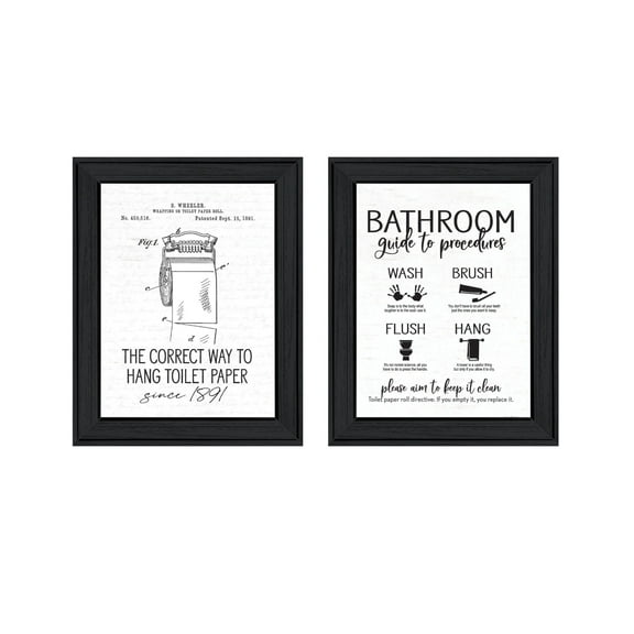 Trendy Decor 4U "Bathroom Guide to Procedures" Framed Wall Art for Bathroom, Wall Art Print for Home Decor, Bathroom Wall Art by Lettered & Lined