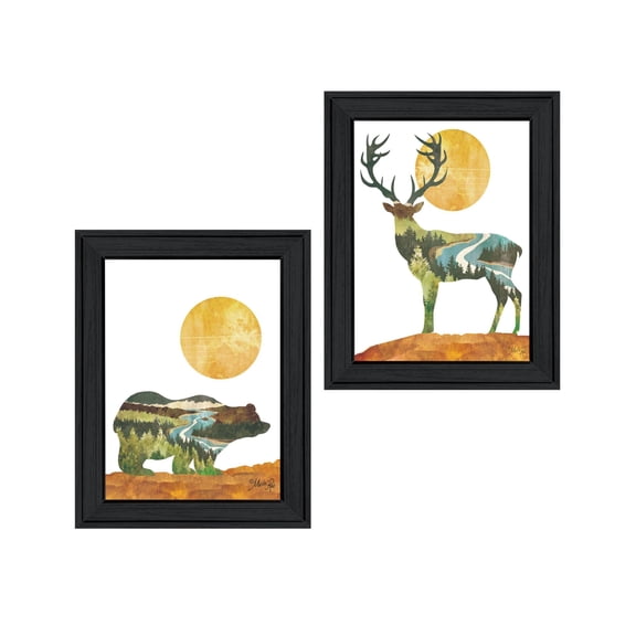 Trendy Decor 4U "Bear & Deer with Mirrored Image of a Forest in Side View" Framed Wall Art for Living Room, Wall Art Print for Home Decor, Bedroom Wall Art by Marla Rea