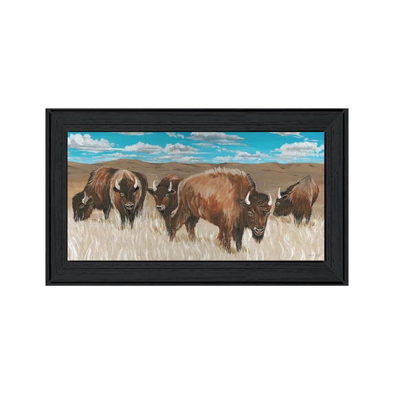 Trendy Decor 4U "Bison Herd 1" Framed Wall Art, Modern Home Décor Black Framed Print for Living Room, Bedroom & Farmhouse Wall Decoration by Cindy Jacobs 21"x12"