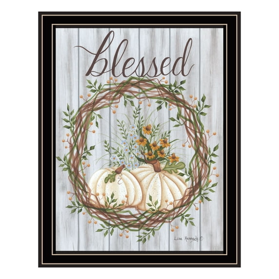 Trendy Decor 4U "Blessed Wreath" Framed Wall Art, Modern Home Décor Black Framed Print for Living Room, Bedroom & Farmhouse Wall Decoration by Lisa Kennedy 14"x18"