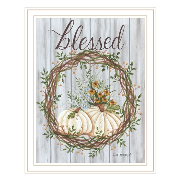 Trendy Decor 4U "Blessed Wreath" Framed Wall Art, Modern Home Décor White Framed Print for Living Room, Bedroom & Farmhouse Wall Decoration by Lisa Kennedy 14"x18"