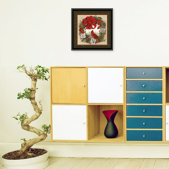 Wall Decals Trendy Decor 4U Cardinal Wreath Black Framed Wall Art for Living Room, Bedroom Wall Art Print for Home Decor by Linda Spivey,Wall Mirrors