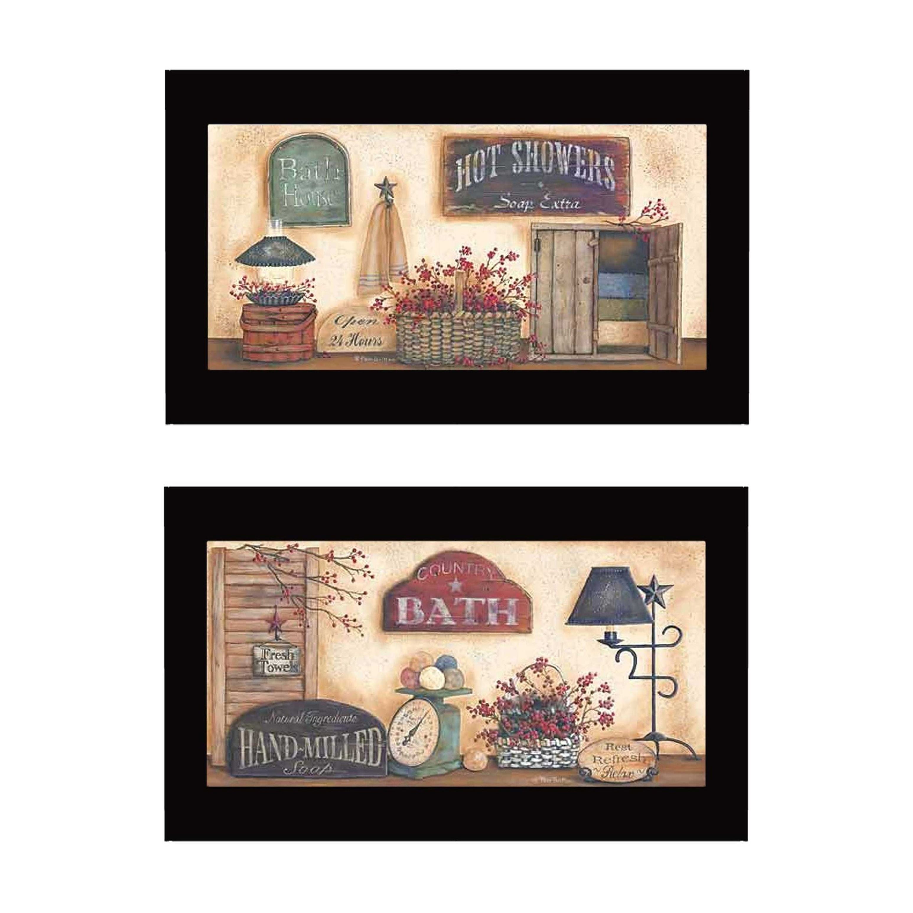 Rustic Multicolor Framed Bath House Canvas Art Set