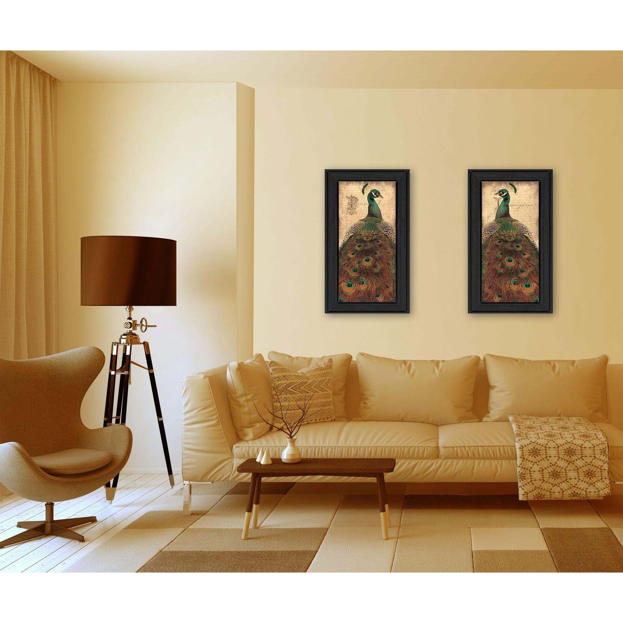 Peacock Pair Framed Canvas Wall Art Set