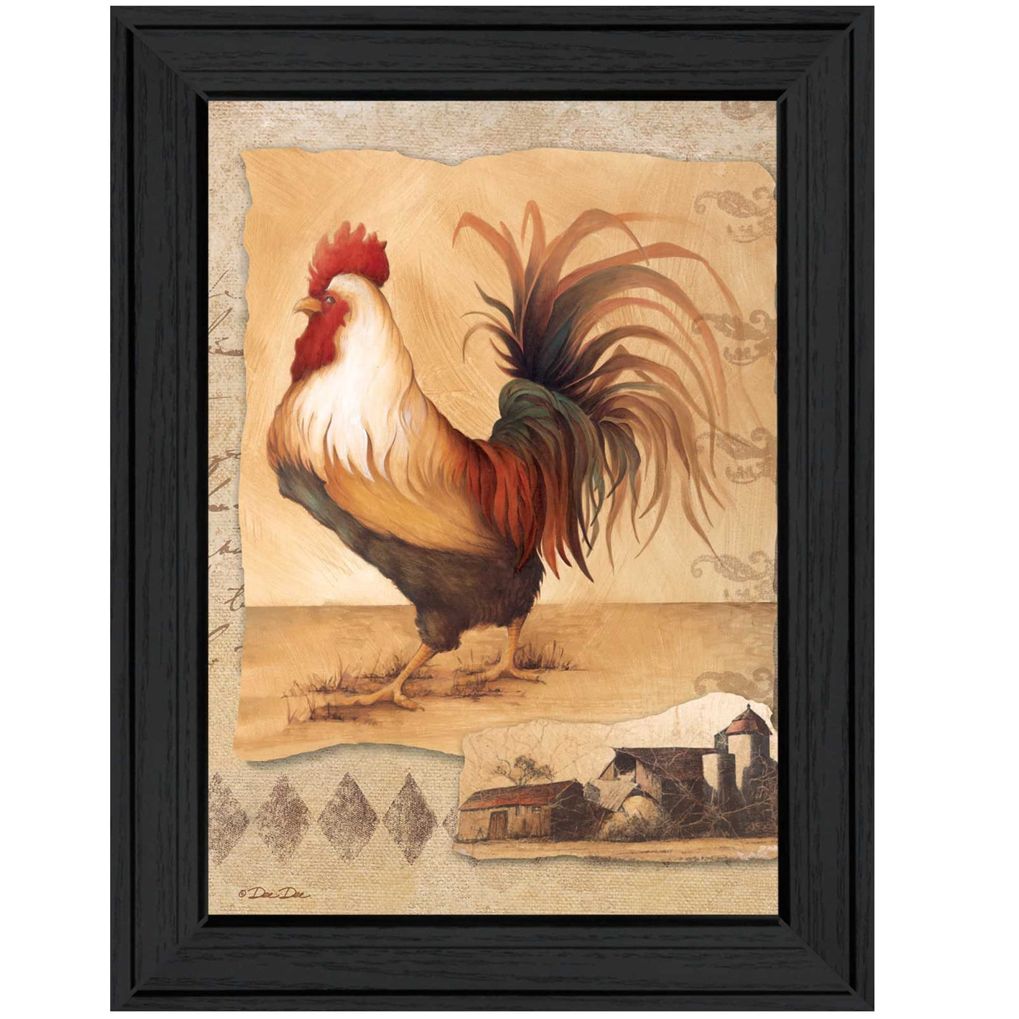 Rustic Multicolor Rooster Montage Canvas Framed Wall Art