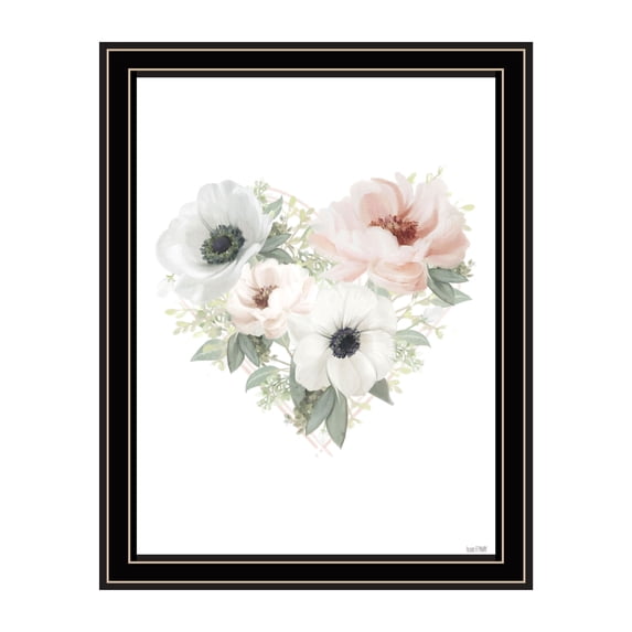 Trendy Decor 4U "Floral Heart" Framed Wall Art, Modern Home Décor Black Framed Print for Living Room, Bedroom & Farmhouse Wall Decoration by House Fenway 14"x18"