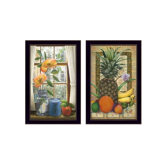 Trendy Decor 4U "Flowers & Fruit" Framed Wall Art for Living Room, Wall Art Print for Home Decor, Bedroom Wall Art by Ed Wargo