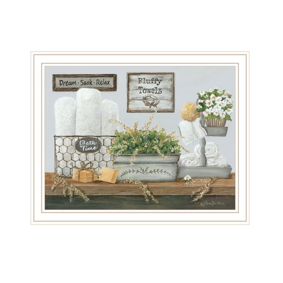 Trendy Decor 4U "Fluffy Towels" Framed Wall Art, Modern Home Décor White Framed Print for Living Room, Bedroom & Farmhouse Wall Decoration by Pam Britton 18"x14"