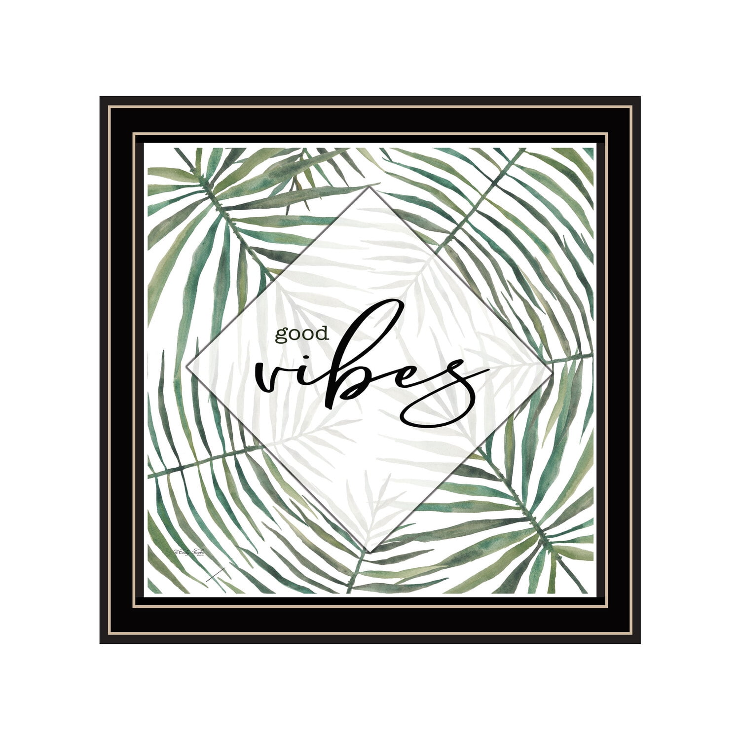 Good Vibes Green Palm Leaves Framed Canvas Print, 14"x14"