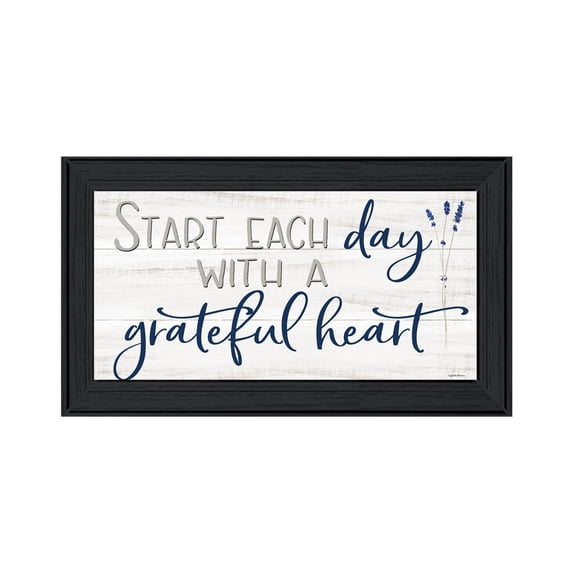 Trendy Decor 4U "Grateful Heart" Framed Wall Art, Modern Home Décor Black Framed Print for Living Room, Bedroom & Farmhouse Wall Decoration by Susie Boyer 21"x12"