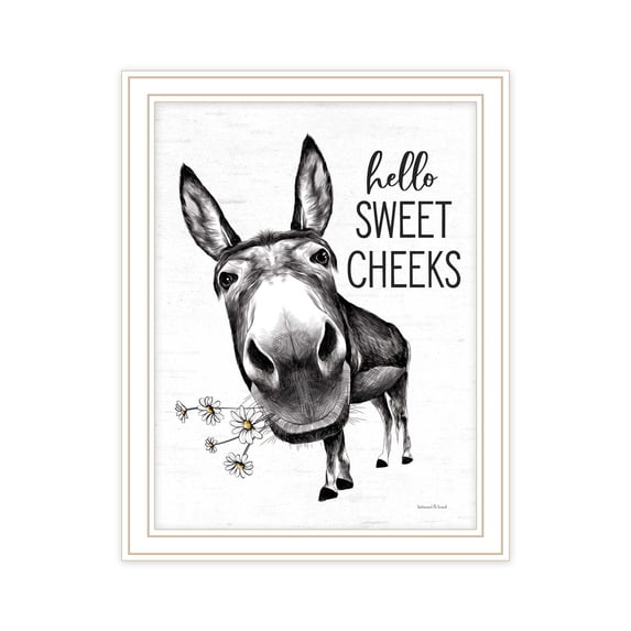 Trendy Decor 4U "Hello Sweet Cheeks Donkey" Framed Wall Art, Modern Home Décor White Framed Print for Living Room, Bedroom & Farmhouse Wall Decoration by Lettered & Lined 14"x18"