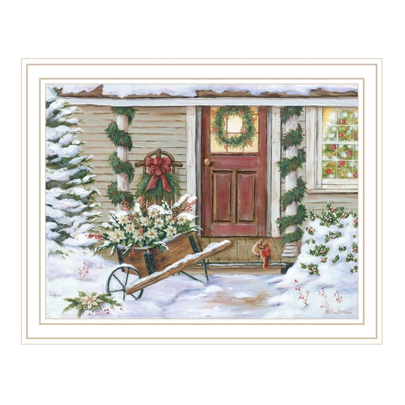 Trendy Decor 4U Holiday Porch White Framed Wall Art for Living Room,Farmhouse Wall Art Print for Home Decor,Bedroom Wall Art By Pam Britton,Multicolor Wood+Paper Household Supplies Décor Wall Décor