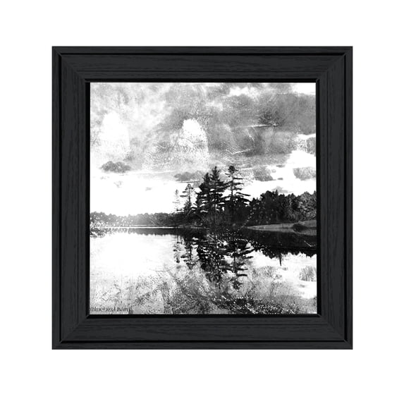 Trendy Decor 4U "Lakeside Pines" Framed Wall Art, Modern Home Décor Black Framed Print for Living Room, Bedroom & Farmhouse Wall Decoration by Bluebird Barn 15"x15"