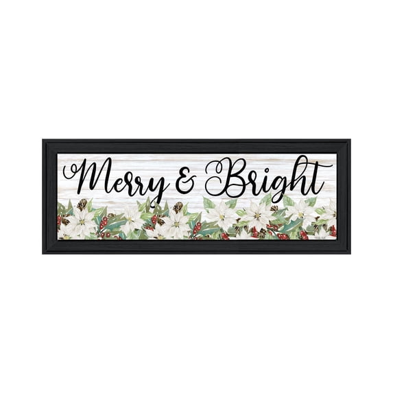 Trendy Decor 4U "Merry & Bright" Framed Wall Art, Modern Home Décor Black Framed Print for Living Room, Bedroom & Farmhouse Wall Decoration by Cindy Jacobs 39"x15"