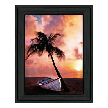 Trendy Decor 4U "Palm Tree Sunset" Framed Wall Art-Color:Black,Style:FrameType1